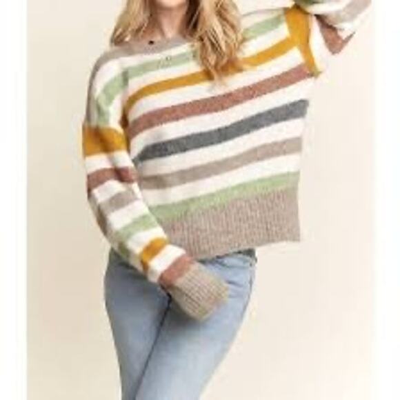 MSRP $65 Bibi Striped Cashmere Feeling Slouching Sweater Size L-XL | QUICK SHIP - Picture 1 of 10